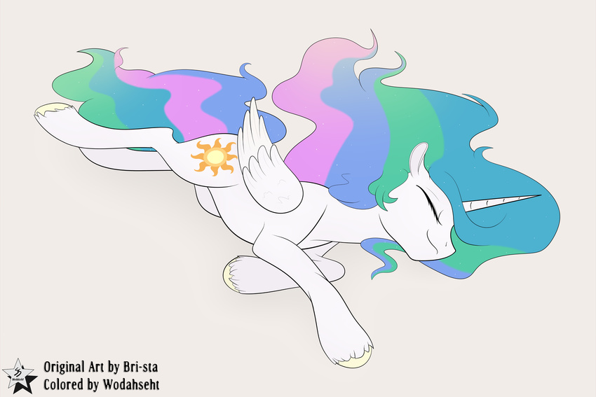 2015 absurd_res bri-sta cutie_mark equine eyes_closed female friendship_is_magic fur hair hi_res horn long_hair mammal multicolored_hair my_little_pony princess_celestia_(mlp) sleeping solo white_fur winged_unicorn wings wodahseht