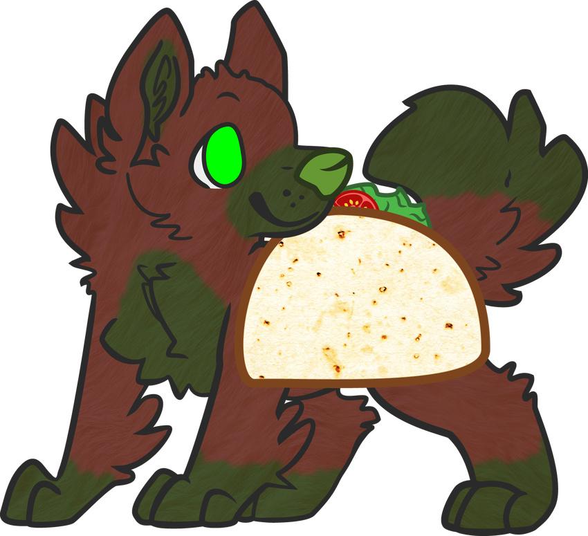 2015 alpha_channel ambiguous_gender bakapup brown_fur canine cute feral food fur green_eyes mammal smile solo taco that_taco_guy wolf