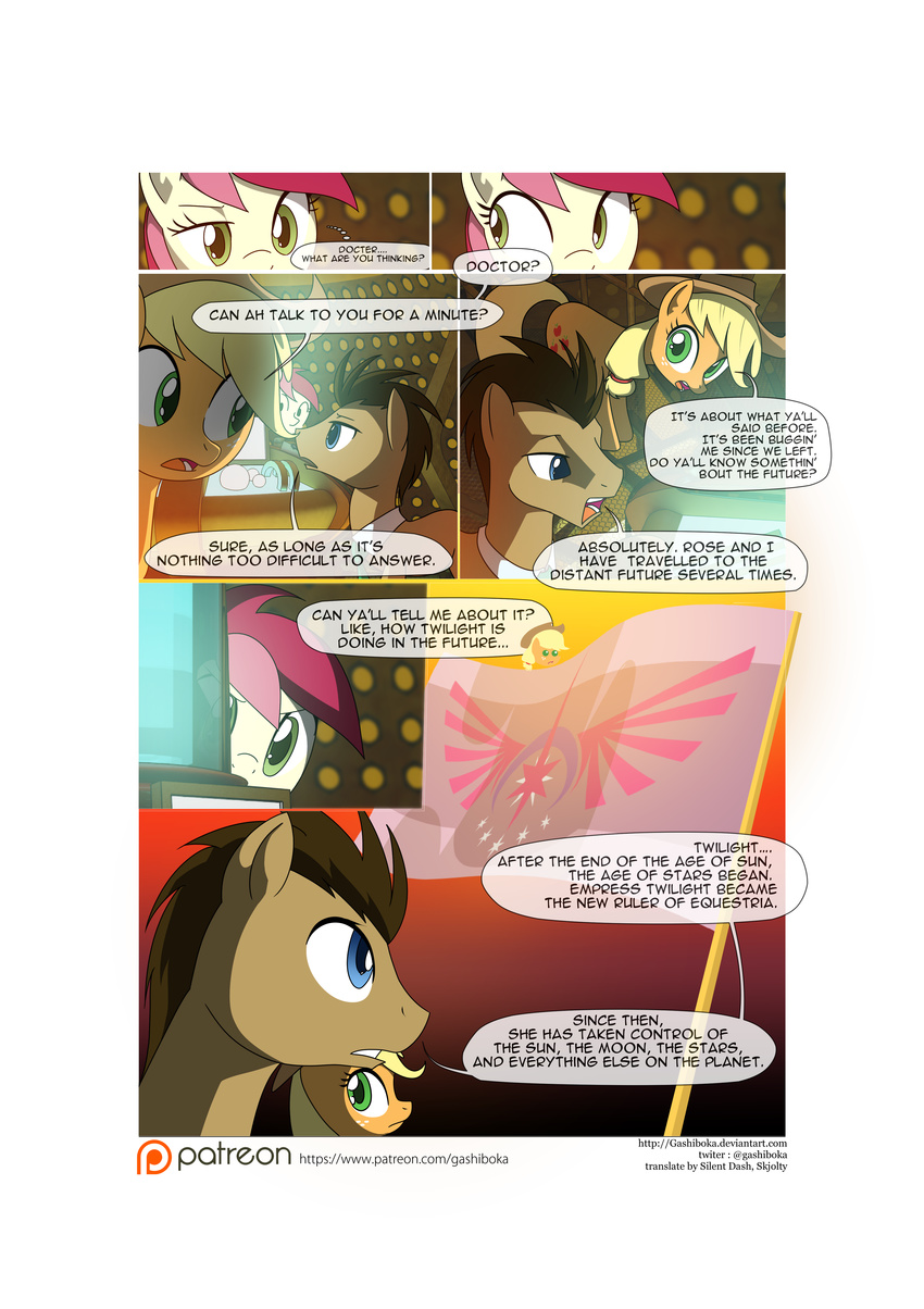 2015 applejack_(mlp) comic doctor_who doctor_whooves_(mlp) earth_pony english_text equine female feral friendship_is_magic fur gashiboka hair horse male mammal my_little_pony pony rose_(mlp) tardis text