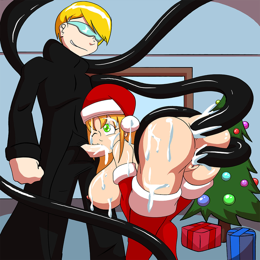 anal big_breasts blonde_hair breasts christmas clothing cum cum_everywhere cum_in_ass cum_in_hair cum_in_pussy cum_inside cum_on_breasts cum_on_face dahs fellatio green_eyess hair hat holidays igocu knightsnipe leggings legwear messy oral penetration santa_hat sex tentacles ucogi vaginal vaginal_penetration