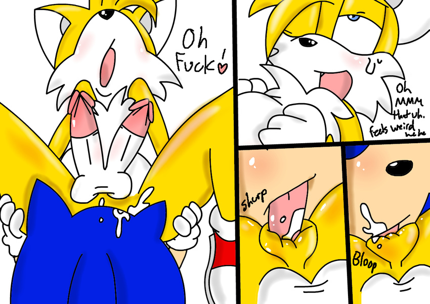 &lt;3 anal anus blue_eyes blush clothing cum cum_in_mouth cum_inside cum_on_tongue gloves male miles_prower multi_penis open_mouth oral penis perverted_bunny rimming sex sonic_(series) sonic_the_hedgehog sweat tongue