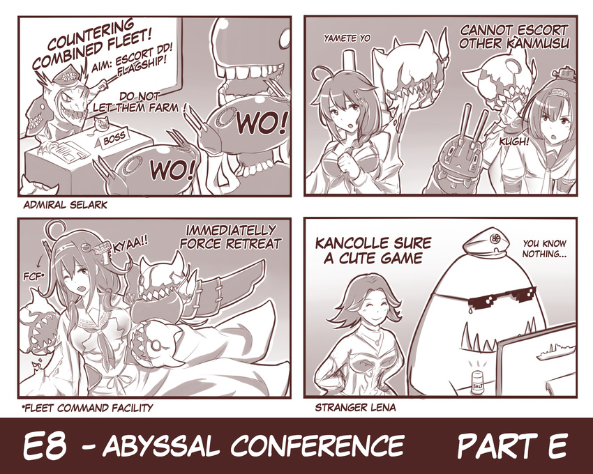 4koma abyssal_admiral_(kantai_collection) admiral_(kantai_collection) ahoge akizuki_(kantai_collection) braid chou-10cm-hou-chan comic defense_of_the_ancients dota_2 edwin_(cyberdark_impacts) english hair_flaps hair_ornament hairband headband highres japanese_clothes kantai_collection left-to-right_manga lina_inverse_(dota_2) long_hair monochrome multiple_girls ponytail remodel_(kantai_collection) romaji ryuuhou_(kantai_collection) shigure_(kantai_collection) slark_(dota) taigei_(kantai_collection) tidehunter torn_clothes