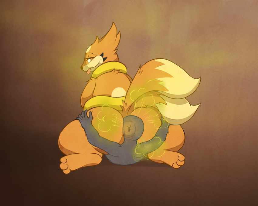 ambiguous_gender anal anus big_butt butt facesitting fart floatzel looking_back nintendo paws pok&eacute;mon raised_tail rikuaoshi size_difference tongue tongue_out video_games wide_hips