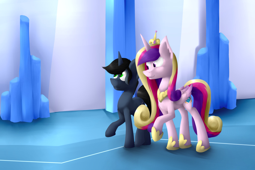 castle duo equine fan_character friendship_is_magic hallway horn horse mammal marsminer my_little_pony pony princess_cadance_(mlp) smile unicorn walking winged_unicorn wings