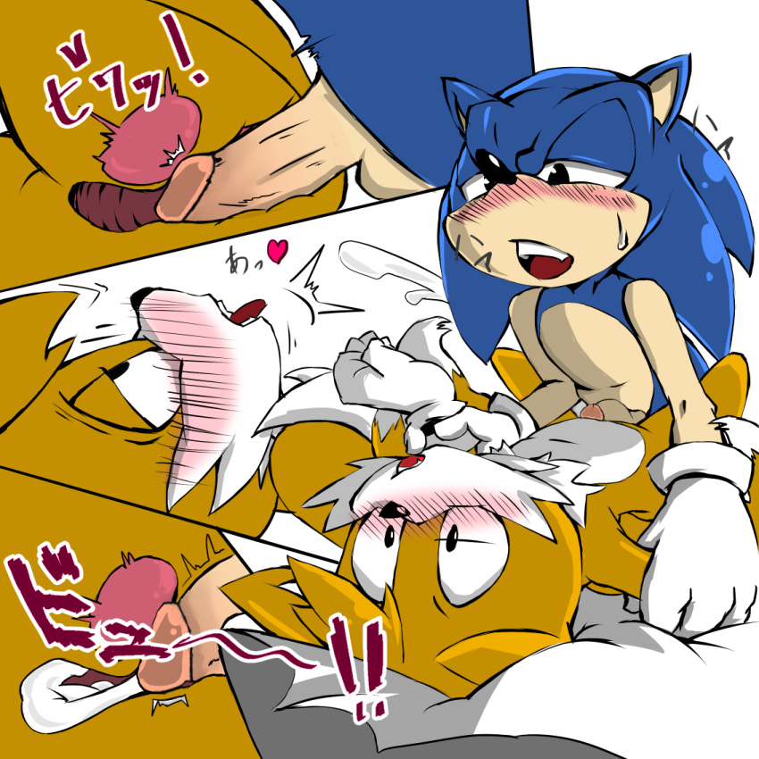 &lt;3 2016 anal anal_penetration anthro anthro_on_anthro balls bed black_nose blush canine clothing colored cum cum_in_ass cum_inside cum_while_penetrated cutaway duo edit erection eulipotyphlan fox fur giga_(artist) gloves hands-free hedgehog internal japanese_text looking_pleasured lying male male/male male_penetrated male_penetrating mammal miles_prower missionary_position moan mostly_nude nude on_back open_mouth orgasm penetration penis prostate prostate_stimulation sex sonic_(series) sonic_the_hedgehog text tongue tongue_out uncensored video_games white_fur yellow_fur