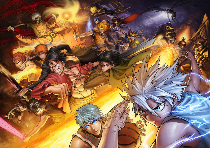 absurdres ansatsu_kyoushitsu armor basketball black_sclera bleach blonde_hair blue_eyes card child code_geass dark_magician death_note dougi dragon_ball dragon_ball_z duel_monster edogawa_conan facial_mark facial_scar fairy_tail fingernails fire forehead_protector formal glasses glowing glowing_eyes hat headband hiei_(yuu_yuu_hakusho) highres hunter_x_hunter jacket_on_shoulders jewelry kaneki_ken katekyo_hitman_reborn! killua_zoldyck koro-sensei kuroko_no_basuke kuroko_tetsuya kurosaki_ichigo lelouch_lamperouge levi_(shingeki_no_kyojin) male_focus mask meitantei_conan midair millennium_puzzle monkey_d_luffy mortarboard multicolored_hair multiple_boys mutou_yuugi naruto naruto_(series) naruto_shippuuden narutocuhh necklace one_piece orange_hair pegasus_seiya pink_eyes purple_eyes purple_hair red_eyes ryuk saint_seiya sawada_tsunayoshi scar scar_on_cheek scarf serious sharp_fingernails shingeki_no_kyojin shorts shounen_jump skateboard son_gokuu spiked_hair super_saiyan sweater sword tentacles tokyo_ghoul toriko toriko_(series) uzumaki_naruto veins weapon white_hair yellow_eyes yuu-gi-ou yuu_yuu_hakusho