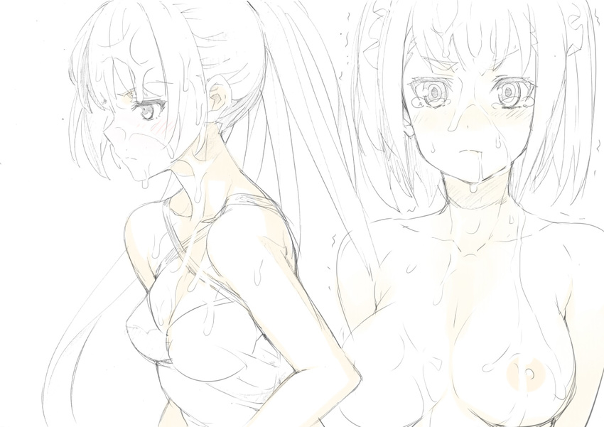 2girls breasts cleavage cum monochrome multiple_girls shin'ya_(shin'yanchi) shin'ya_(shin'yanchi) simple_background