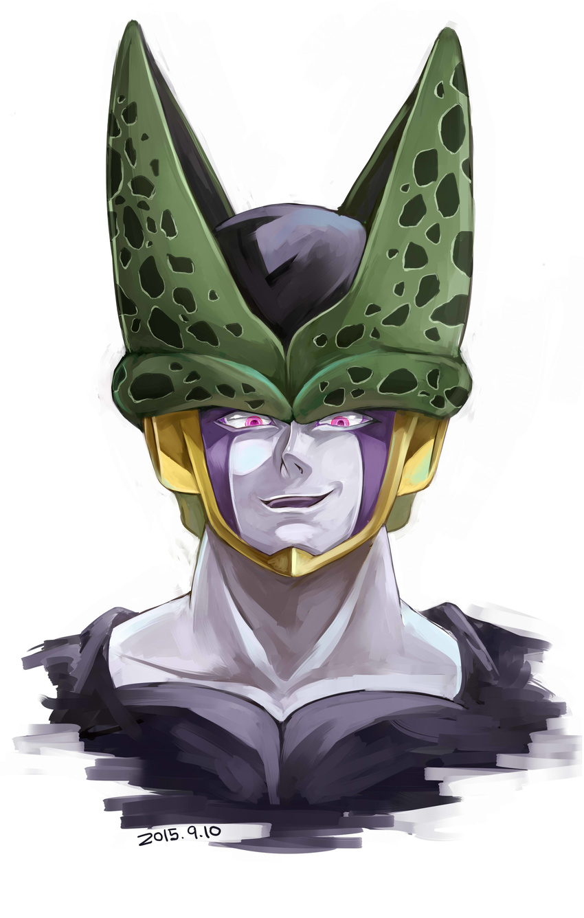 bad_id bad_pixiv_id cell_(dragon_ball) dated dragon_ball dragon_ball_z face highres horns mine1225 neck perfect_cell pink_eyes portrait solo