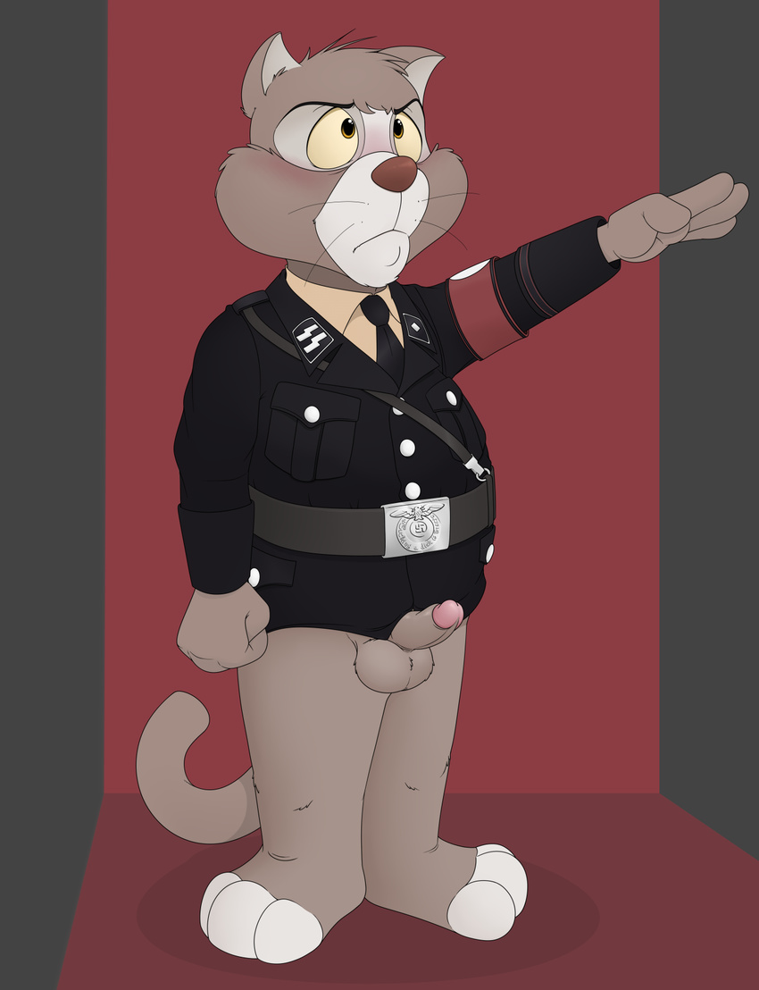 anthro balls barefoot blush cat chubby circumcised disney douglas_benson erection feline male mammal nazi nazi_salute neenya penis salute solo standing talespin uniform whiskers