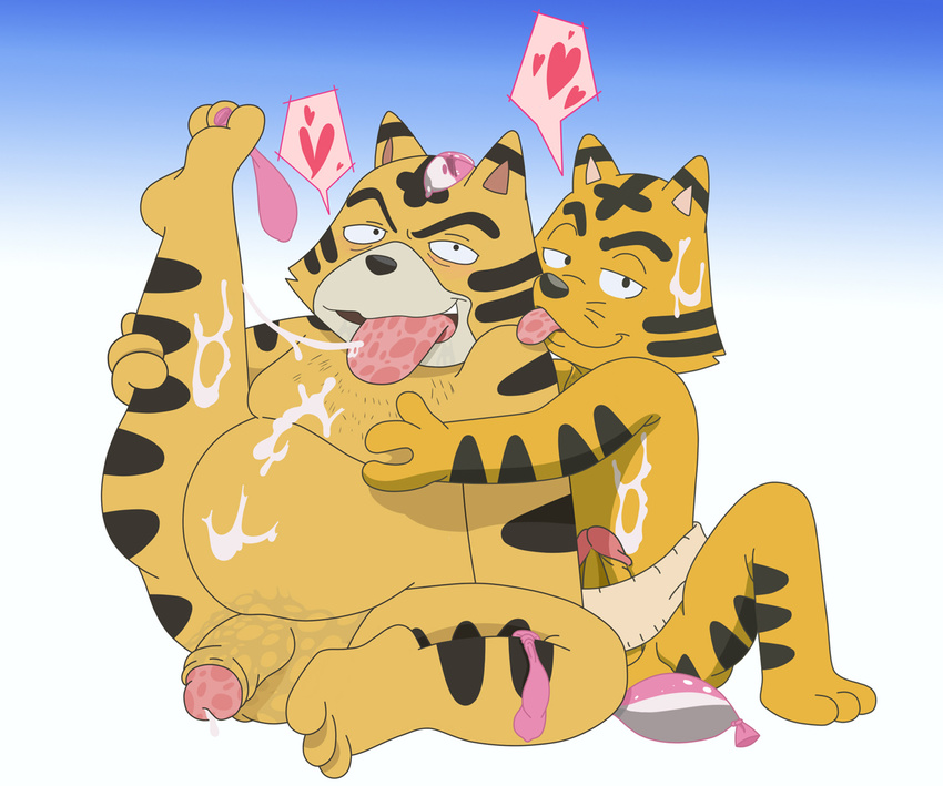 &lt;3 chubby condom cum duo father feline kaiketsu_zorori licking male male/male mammal maychin overweight parent tongue tongue_out zorori