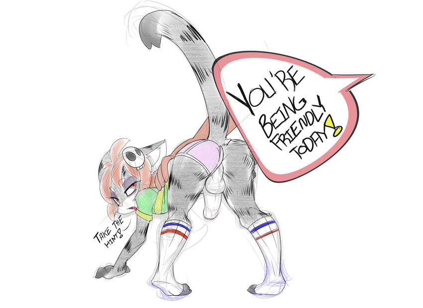 balls bent_over butt cat clothed clothing dialogue feline furry_art girly grass_gremlin kemono legwear male mammal meow ozzy ozzyoliverscat penis presenting presenting_hindquarters raised_tail skull socks tomgirl underwear