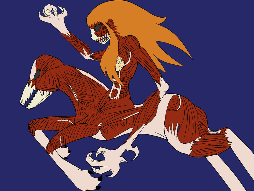 claws fangs female gore hair nuckelavee simple_background skinless solo tartaurus