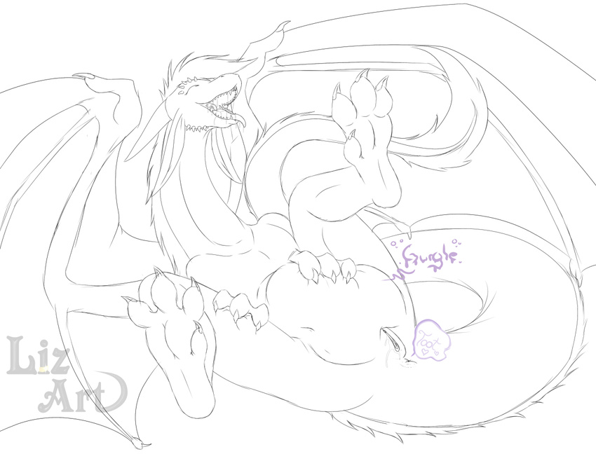 2015 anal anus belly big_butt bulge butt claws dragon female fur furred_dragon green_eyes horn larger_female liz_art lucy lucy_the_dragon open_mouth pussy saliva scalie sharp_teeth size_difference teeth tongue vore