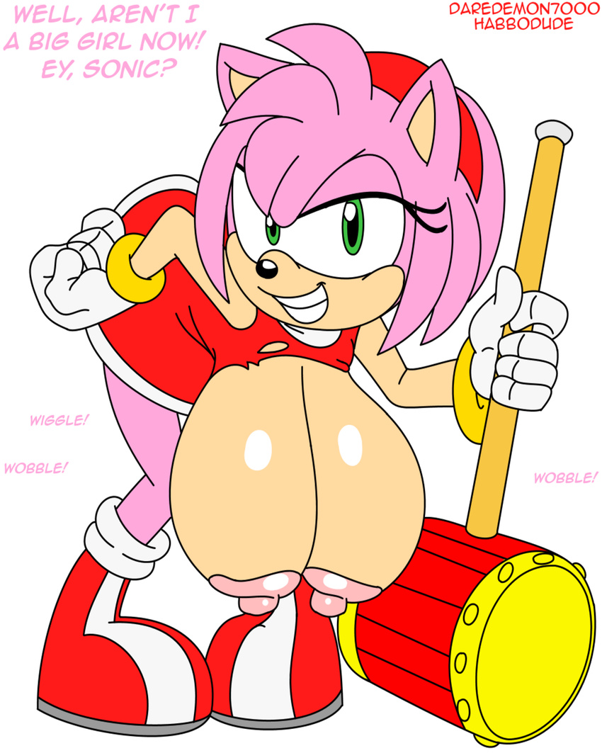 2015 amy_rose anthro areola big_breasts breasts clothing colored daredemon7000 english_text erect_nipples female habbodude hedgehog huge_breasts mammal nipples smile solo sonic_(series) text