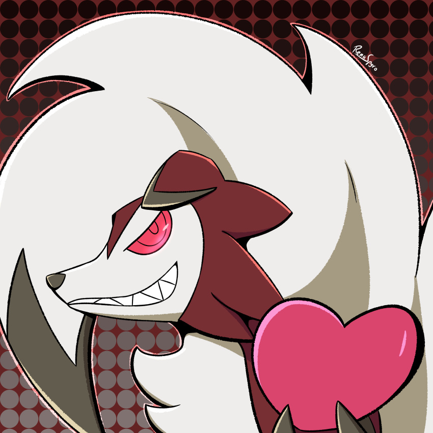 2019 alola ambiguous_gender canid canine fur holidays lycanroc mammal midnight_lycanroc nintendo pok&eacute;mon pok&eacute;mon_(species) red_fur renaspyro smile solo valentine's_day video_games white_fur