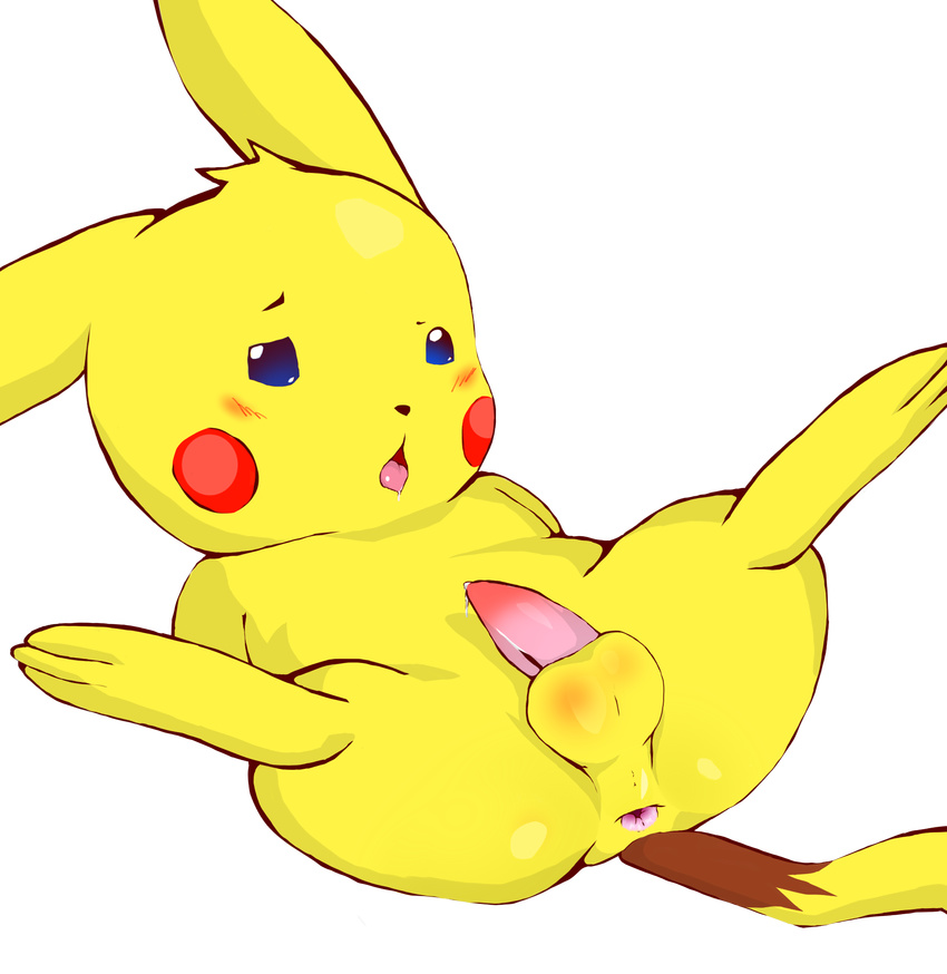 anus balls blue_eyes blush cum jetfrozen lying male nintendo open_mouth penis pikachu pok&eacute;mon presenting video_games