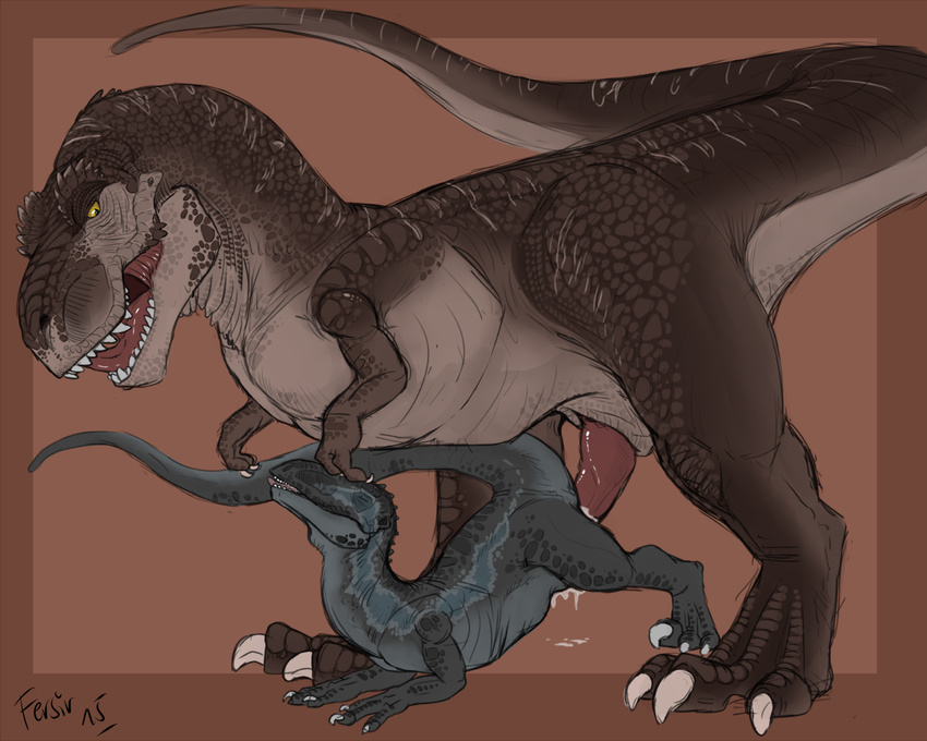 2015 cum dinosaur duo female feral fersir male male/female penetration penis sex sharp_teeth size_difference teeth tyrannosaurus_rex