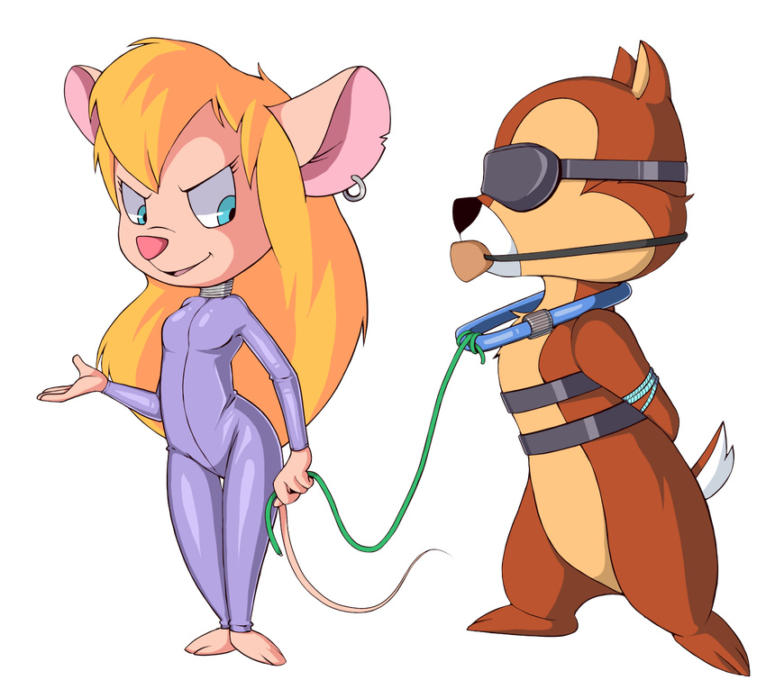 argrim bdsm blindfold bodysuit bondage bound chip chip_'n_dale_rescue_rangers clothing disney domination female female_domination gadget_hackwrench gag rubber skinsuit