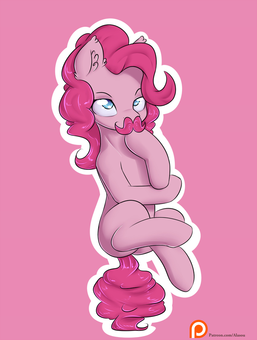 2015 alasou blue_eyes earth_pony equine facial_hair female friendship_is_magic fur hair horse mammal mustache my_little_pony patreon pink_fur pink_hair pinkie_pie_(mlp) pony prehensile_tail solo