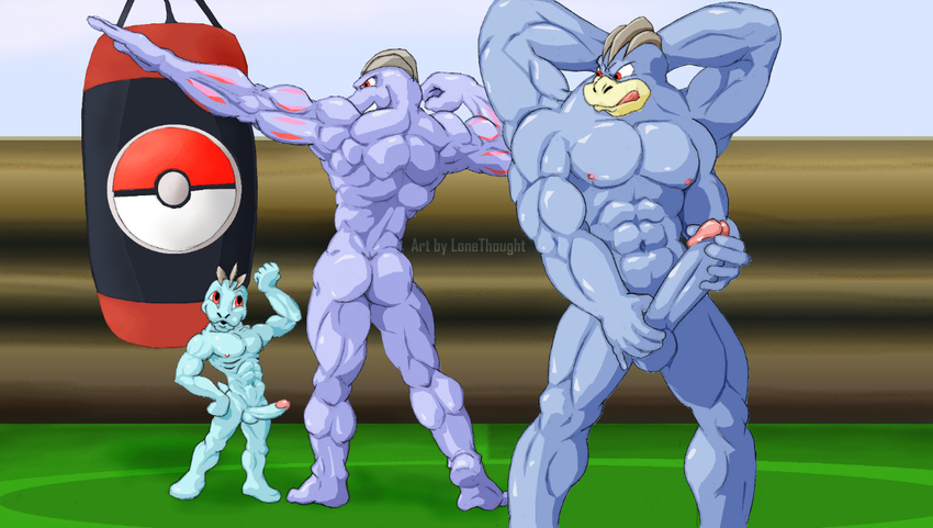 abs balls butt erection flexing humanoid_penis lonethought machamp machoke machop male muscular nintendo nipples penis pok&eacute;mon video_games