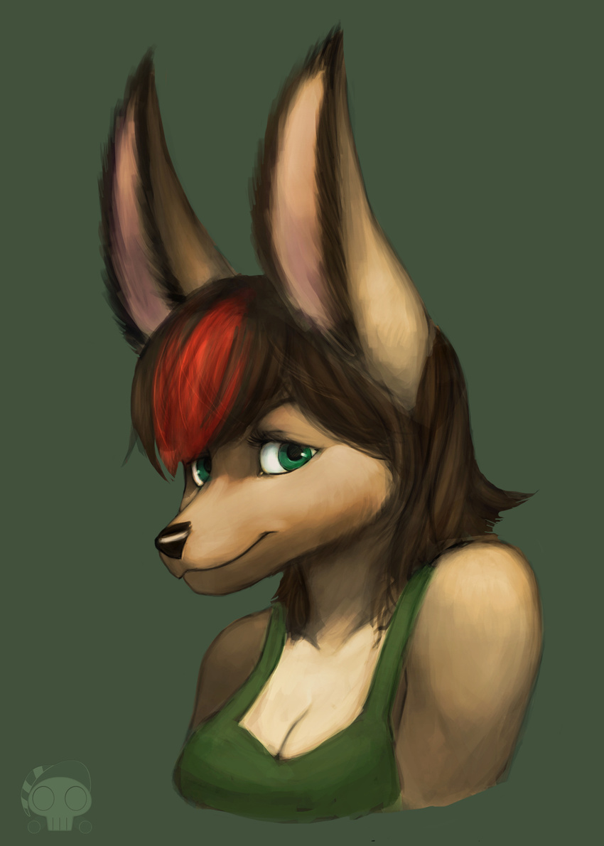 absurd_res breasts canine cleavage clothed clothing female fennec fox green_eyes hi_res kyso mammal portrait reddyeno5 solo