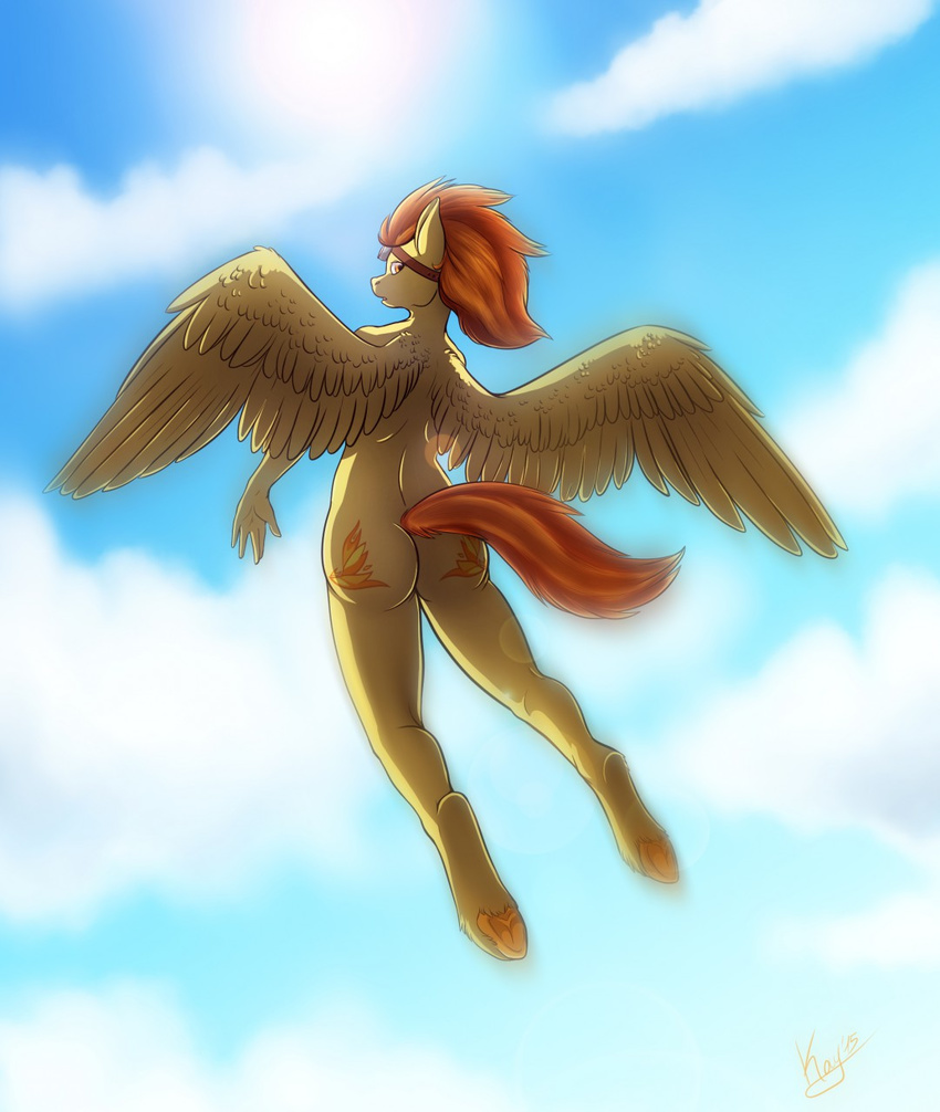 2015 anthro anthrofied butt cloud cloudscape cutie_mark equine feathered_wings feathers female flying friendship_is_magic hair hooves mammal my_little_pony nude nyxapnea outside pegasus sky solo spitfire_(mlp) underhoof wings wonderbolts_(mlp)