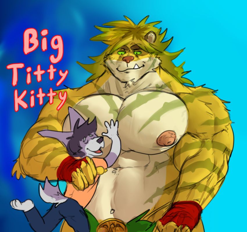 cuddling english_text felid glass0milk lagomorph magan male male/male mammal muscular muscular_male nipples pantherine pecs rabbit size_difference text tiger tokyo_afterschool_summoners video_games