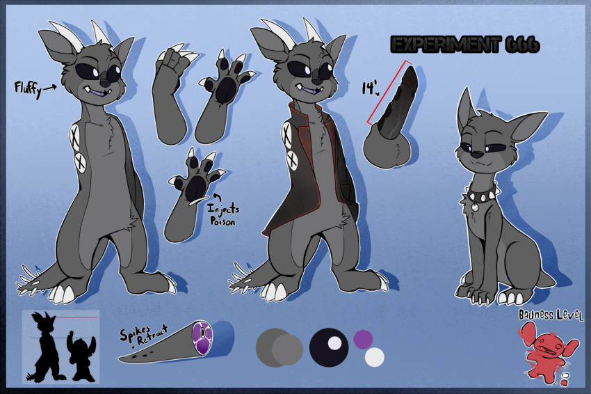 alien barbed_tail black_eyes black_penis collar conmanwolf disney experiment_(species) garret_mvahd_(oc) horn lilo_and_stitch mammal model_sheet penis pose solo