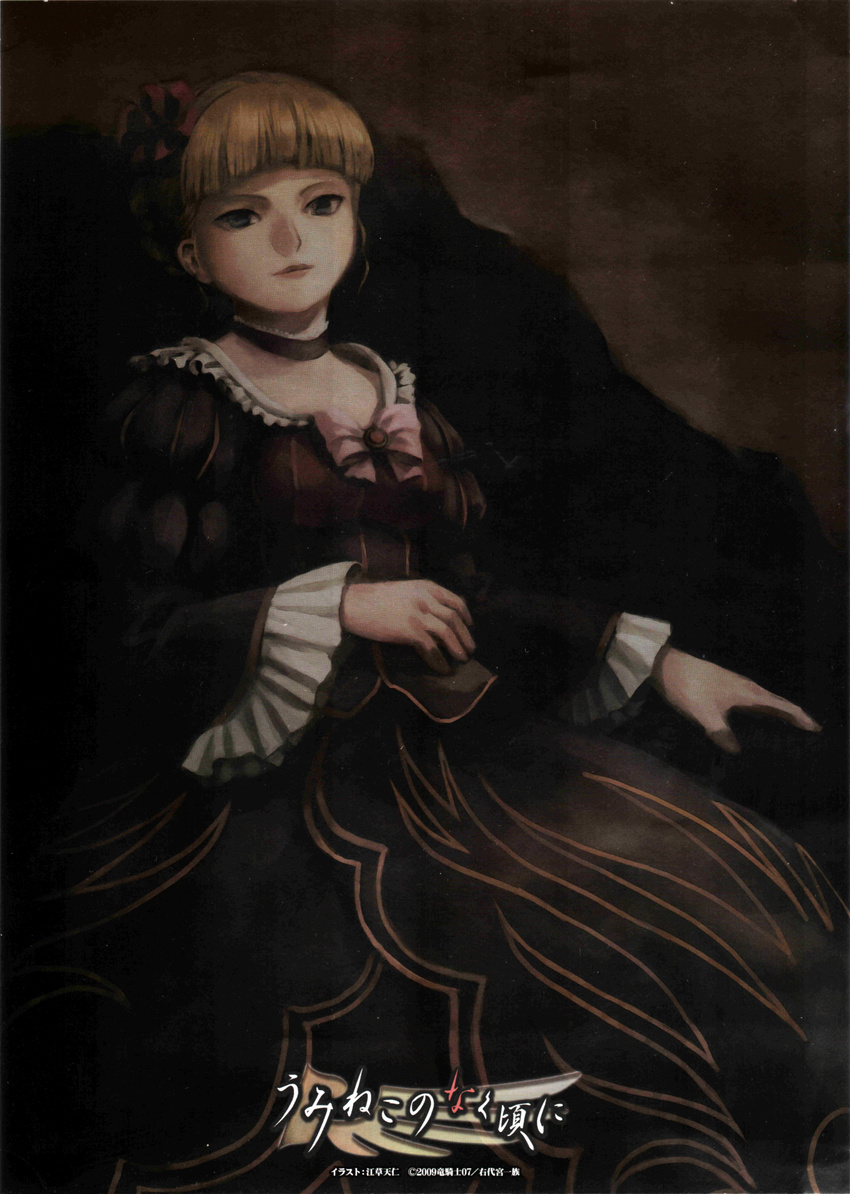 absurdres beatrice blonde_hair blue_eyes bow ekusa_takahito highres legend_of_the_golden_witch official_art pink_bow portrait solo umineko_no_naku_koro_ni
