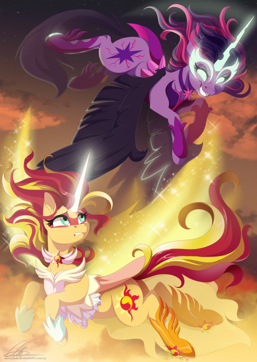 2015 blue_eyes clothing cutie_mark daydream_shimmer_(eg) dennybutt equestria_girls equine female flying friendship_is_magic glowing glowing_eyes hair horn magic mammal mask midnight_sparkle_(eg) my_little_pony purple_hair red_hair sparkles sunset_shimmer_(eg) twilight_sparkle_(mlp) unicorn winged_unicorn wings