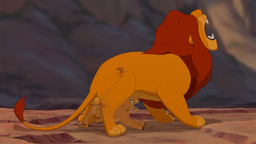 backsack balls cub cum cum_from_pussy cum_in_pussy cum_inside cum_splatter disney duo female larger_male male mufasa nala open_mouth roaring screaming size_difference smaller_female the_giant_hamster the_lion_king translucent_body young