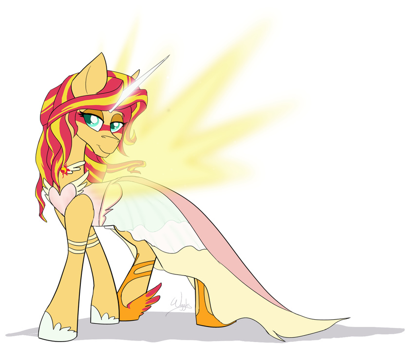2015 alpha_channel blonde_hair blue_eyes clothing daydream_shimmer_(eg) dress equestria_girls equine female glowing hair horn magic mammal my_little_pony red_hair simple_background solo sunset_shimmer_(eg) transparent_background unicorn wiggles_(artist) wings