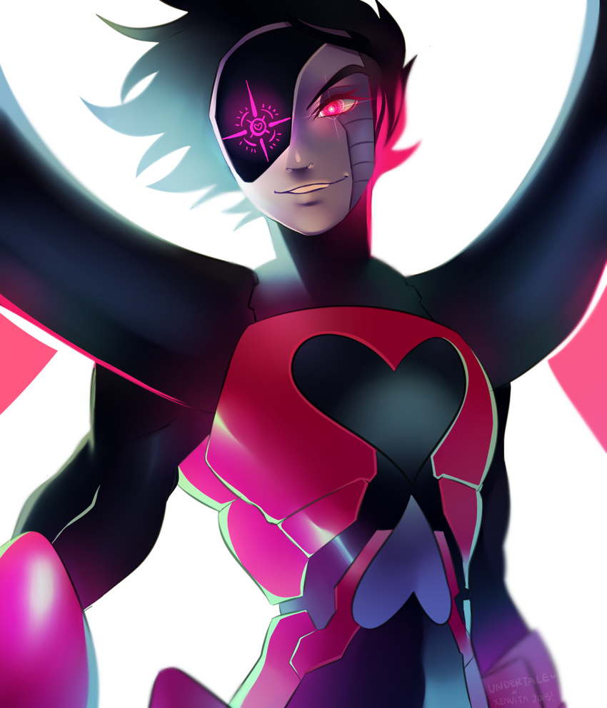 &lt;3 black_hair hair machine male mettaton not_furry pose robot smile solo undertale xenvita_(artist)