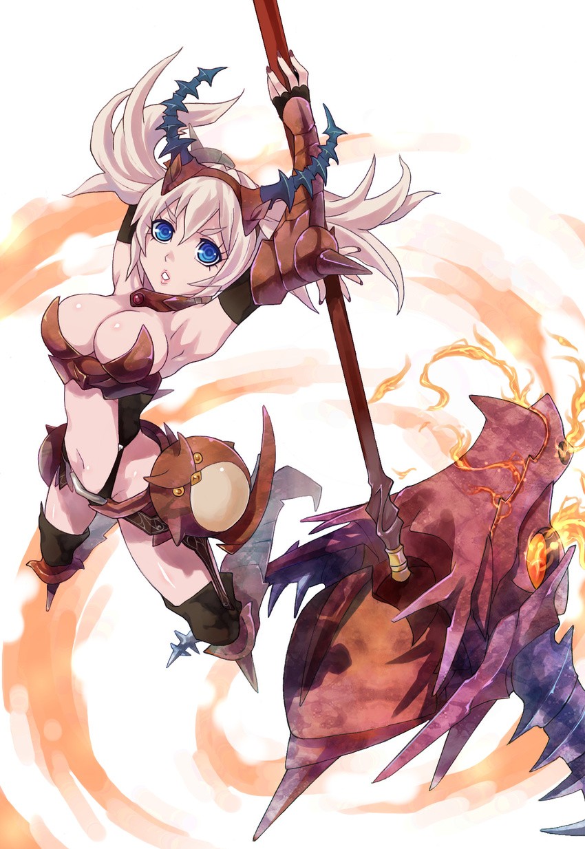 armor armpits bad_id bad_pixiv_id bird blue_eyes breasts cleavage hammer highres horns large_breasts long_hair original owl penguin_caee pink_hair solo twintails