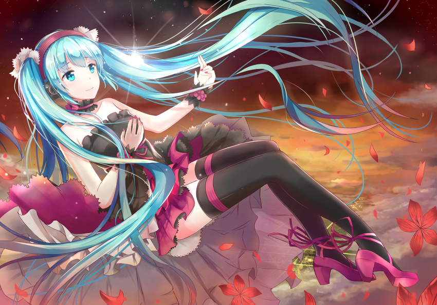 7th_dragon_(series) 7th_dragon_2020 7th_dragon_2020-ii aqua_eyes aqua_hair black_legwear hatsune_miku high_heels konka long_hair nail_polish red_nails skirt solo thighhighs twintails very_long_hair vocaloid