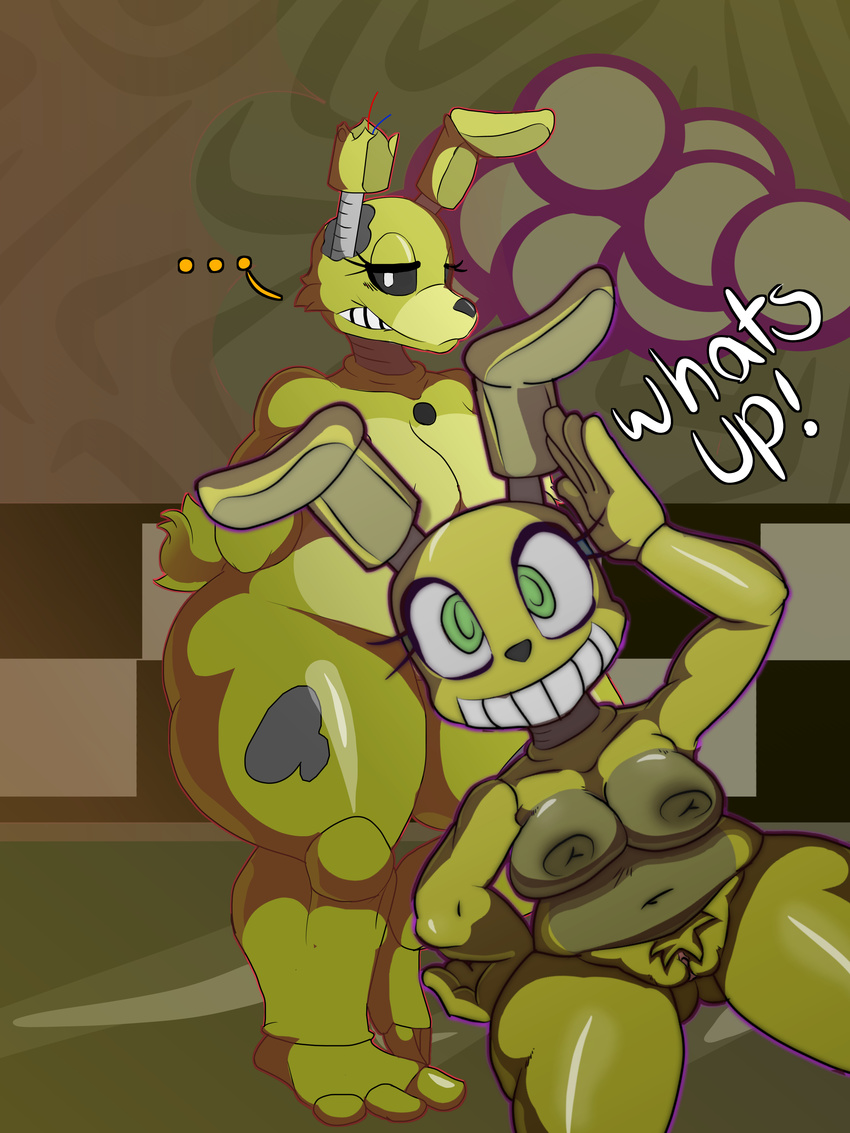 animatronic anthro breasts female five_nights_at_freddy's five_nights_at_freddy's_4 jaynatorburudragon lagomorph machine mammal nipples nude plushtrap_(fnaf) pussy rabbit robot sibling springtrap_(fnaf) twins video_games wide_hips