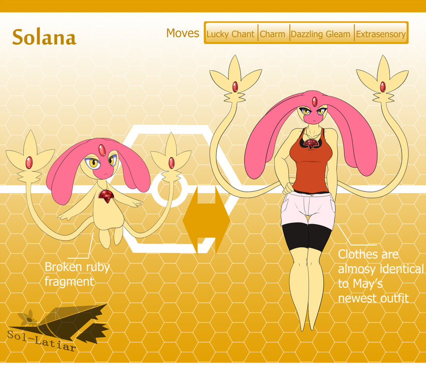 anthro female latiar legendary_pok&eacute;mon looking_at_viewer mesprit necklace nintendo pok&eacute;mon video_games yellow_eyes