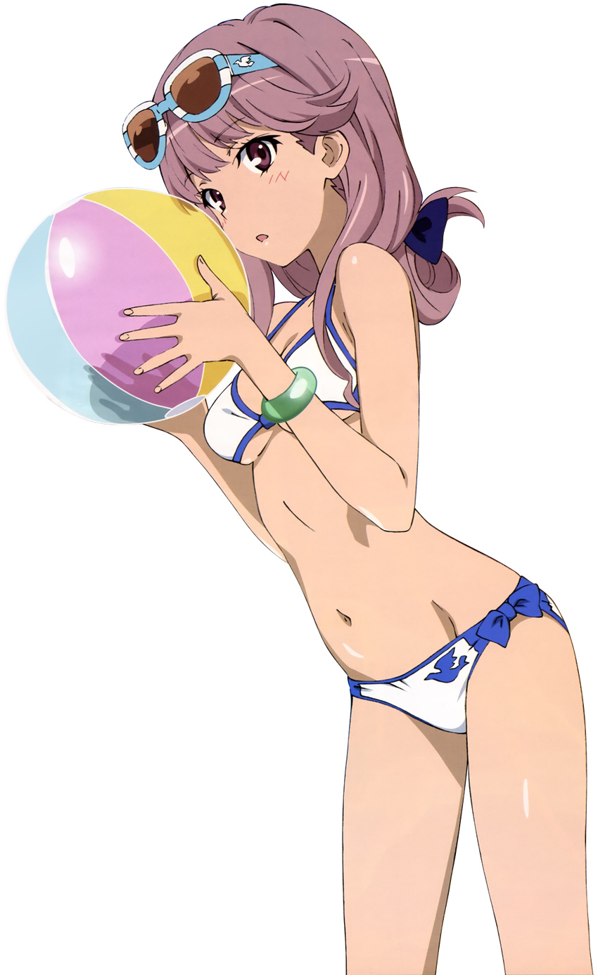 ball bikini breasts cleavage extraction eyewear_on_head highres holding holding_ball looking_at_viewer meigo_arisa navel purple_hair small_breasts solo sunglasses swimsuit to_aru_majutsu_no_index to_aru_majutsu_no_index:_endymion_no_kiseki transparent_background underboob vector_trace