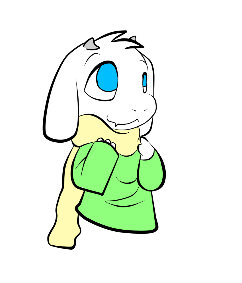 2015 asriel_dreemurr blue_eyes caprine child clothing fur goat horn long_ears male mammal monster scarf simple_background solo sweater undertale unknown_artist white_background white_fur young