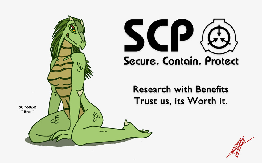 brea breasts copypastepony drrebeccastone female green_scales nude reptile scales scalie scp-682 scp_containment_breach scp_foundation simple_background white_background