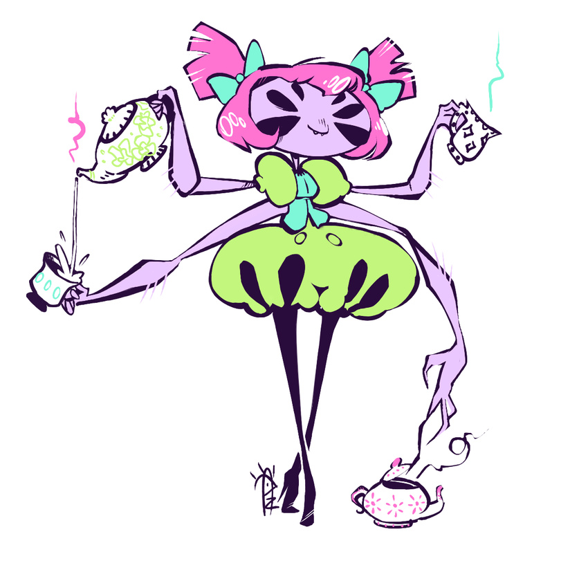 arachnid arthropod fangs female hair muffet multi_limb multiple_eyes pigtails pink_hair solo spider undertale