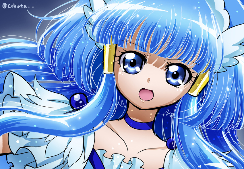 :o aoki_reika blue_eyes blue_hair choker close-up cokata cure_beauty hair_tubes head_wings long_hair magical_girl precure sidelocks smile_precure! solo twitter_username