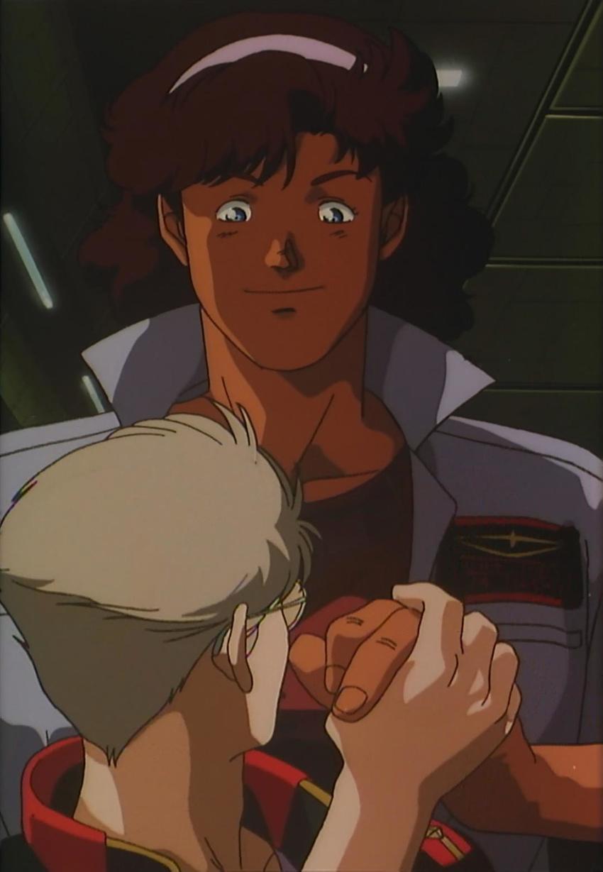 1girl chuck_keith gundam gundam_0083 highres holding_hands mora_bascht screencap stitched third-party_edit