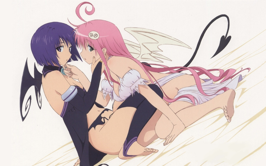 2girls barefoot lala_satalin_deviluke multiple_girls sairenji_haruna tail to_love-ru toloveru wings yuri