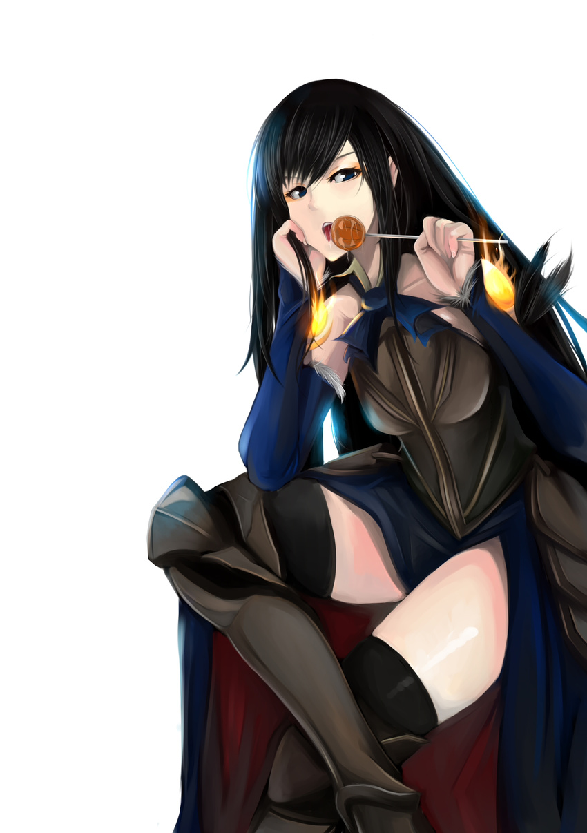 absurdres black_hair candy castlevania castlevania:_order_of_ecclesia food highres lollipop long_hair mr_chwadee pumpkin saliva shanoa shaped_lollipop solo tongue very_long_hair