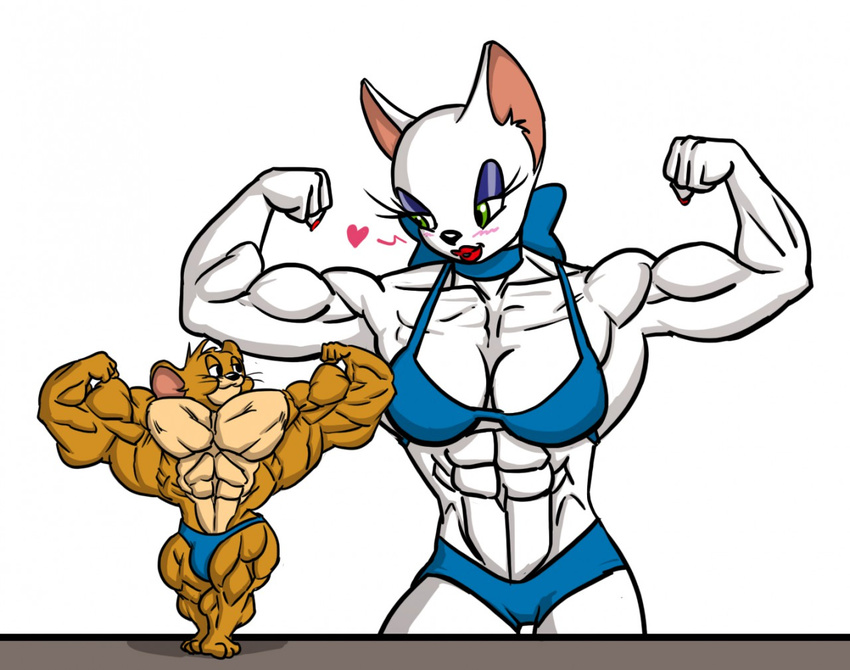 &lt;3 abs anthro biceps big_muscles blush breasts cat collar feline female flexing green_eyes growth half-closed_eyes hyper hyper_muscles jerry mammal muscle_growth muscular muscular_female pose redsilver ribbons the_ritualist tom_and_jerry toodles_galore