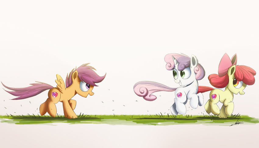 2015 amber_eyes apple_bloom_(mlp) bow cutie_mark equine female friendship_is_magic green_eyes group hair horn horse mammal my_little_pony ncmares pegasus pony purple_eyes purple_hair red_hair scootaloo_(mlp) simple_background sweetie_belle_(mlp) unicorn white_background wings