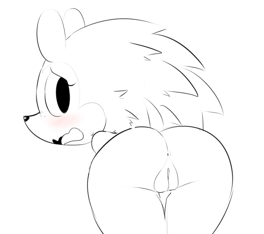 2015 animal_crossing anthro anus blush butt female hearlesssoul hedgehog looking_at_viewer looking_back mammal nintendo nude open_mouth presenting presenting_hindquarters presenting_pussy pussy raised_tail sable_able solo tongue video_games