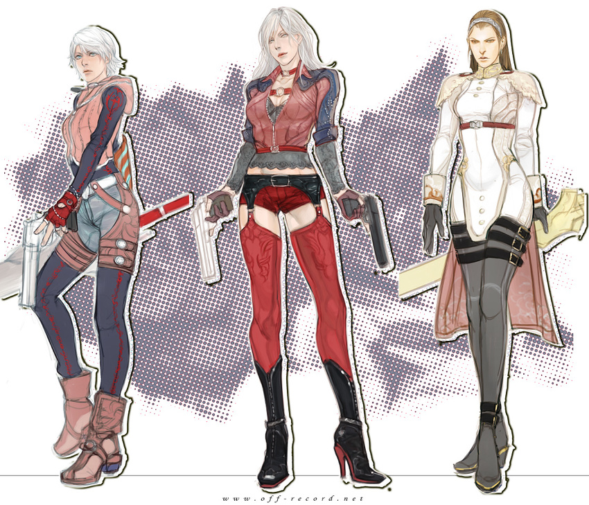 boots capcom chaps credo dante devil_may_cry devil_may_cry_4 genderswap gun guns hotpants nero nero_(devil_may_cry) rae short_shorts shorts weapon