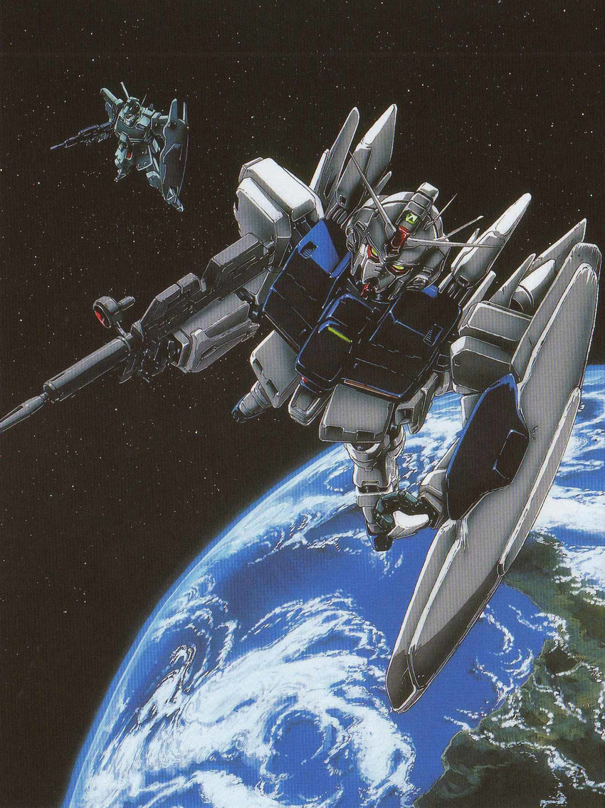 earth energy_gun gm_custom gun gundam gundam_0083 gundam_gp-03_stamen highres machine_gun mecha no_humans shield space weapon